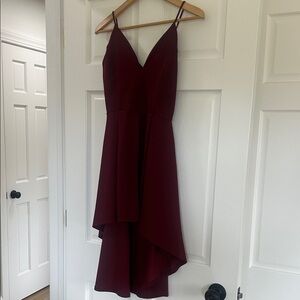 Women's V-Neck Burgundy High-Low Dress